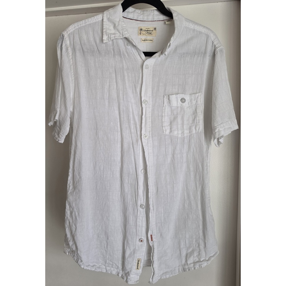 Weatherproof Vintage Linen Cotton Button Down Shirt Men S White Check Coastal